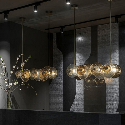 Люстра Ceiling Lamp in Champagne Finish Brass Decorative Glass B фото 9