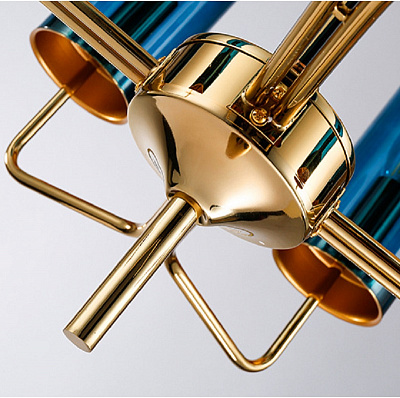 Люстра Brass & Blue Glass Tube designed by Hans-Agne Jakobsson in 1970 10 плафонов Синий фото 16