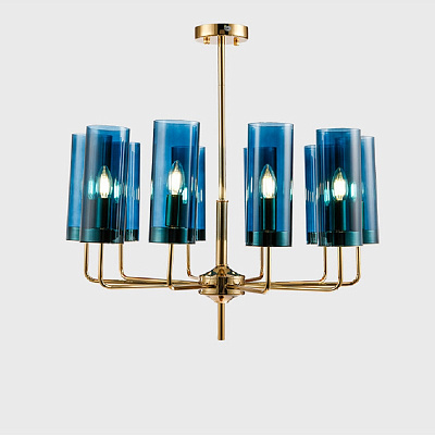 Люстра Brass & Blue Glass Tube designed by Hans-Agne Jakobsson in 1970 10 плафонов Синий фото 4