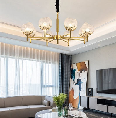 Люстра в стиле модерн с круглыми плафонами из рифленого стекла CHLOE 10 плафонов  фото 10