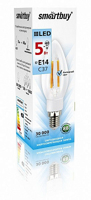 Светодиодная filament лампа C37, E14 5 Вт Теплый свет фото 4