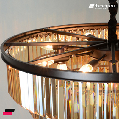 1920s Odeon Glass Fringe Chandelier Smoke (L) - 7 rings Дымчатый фото 6