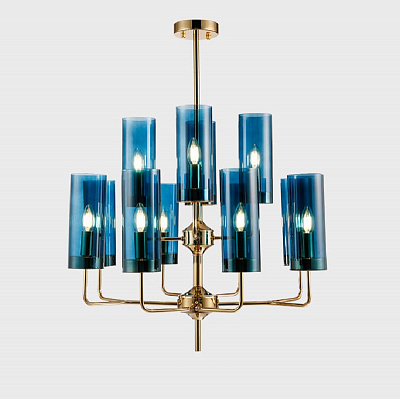 Люстра Brass & Blue Glass Tube designed by Hans-Agne Jakobsson in 1970 10 плафонов Синий фото 3