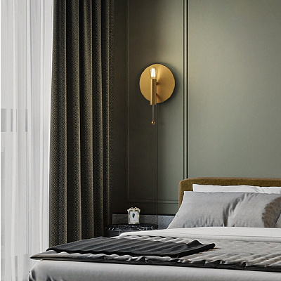 Бра Gold Round Backing Exposed Bulb Sconce Черный фото 11