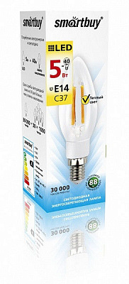 Светодиодная filament лампа C37, E14 5 Вт Теплый свет фото 3