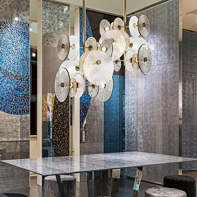 Люстра Ceiling Lamp in Champagne Finish Brass Decorative Glass B фото 10