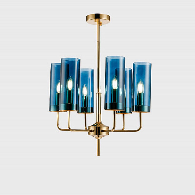 Люстра Brass & Blue Glass Tube designed by Hans-Agne Jakobsson in 1970 10 плафонов Синий фото 5